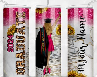 Customize 2024 pink graduate 20oz skinny tumbler png sublimation design download, custom name tumbler png, graduate png, sublimate download