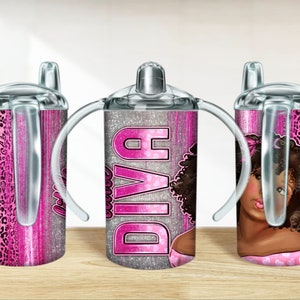 Little diva with afro girl 12 oz sippy cup png, sippy cup designs, little diva girl sippy cup wrap png,afro girl sippy cup designs downloads