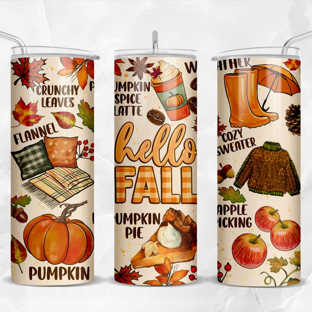 Hello Fall 20 Oz Skinny Tumbler Png Sublimation Design Download, Fall ...