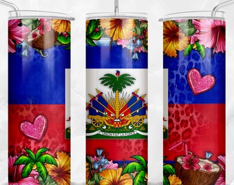 Haiti 20 oz skinny tumbler png sublimation design download, Haiti flag png,tumbler wrap png, 20 oz tumbler designs, tumbler png download