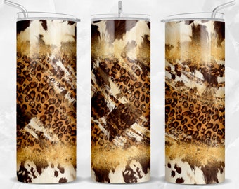 Gobelet skinny 20 oz en peau de vache léopard, téléchargement de design sublimation png, gobelet western png, téléchargement de designs sublimes