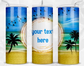 Personalized beach with palms 20oz skinny tumbler png sublimation design download, summer tumbler png, custom name tumbler png, download