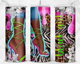 Afro black girl with high heels 20oz skinny tumbler png, western tumbler png, afro woman png, sublimate designs download