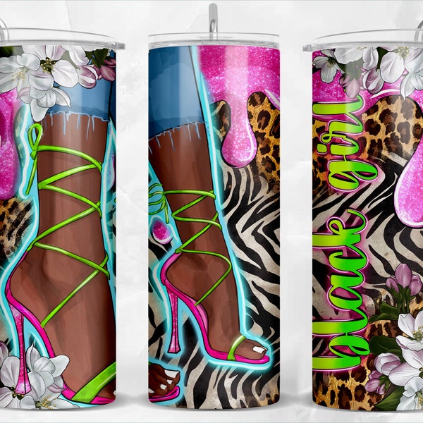 Afro black girl with high heels 20oz skinny tumbler png, western tumbler png, afro woman png, sublimate designs download