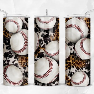 Baseball with cowhide and leopard 20 oz skinny tumbler png, Baseball tumbler wrap png, sport 20 oz tumbler designs, tumbler png download