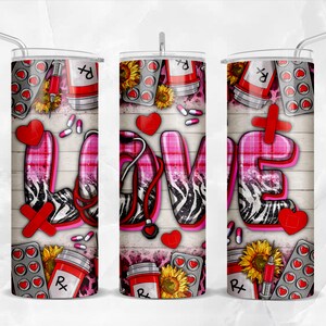 Love Nurse Valentine's Day 20oz skinny tumbler png, Nurse Valentine's Day tumbler wrap png, Valentines 20 oz tumbler designs, png download