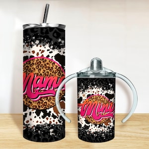 Retro Mama and Mini Tumbler PNG, 20oz Skinny Tumbler and 12oz Sippy Cup Wrap Png, Mama Mini tumbler set png sublimation design download