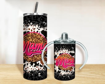 Retro Mama and Mini Tumbler PNG, 20oz Skinny Tumbler and 12oz Sippy Cup Wrap Png, Mama Mini tumbler set png sublimation design download