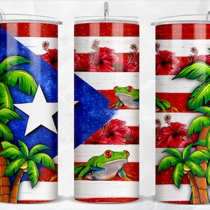 Puerto Rico 20 oz skinny tumbler png sublimation design download, Puerto Rico flag png, tumbler wrap png, 20 oz tumbler designs, download