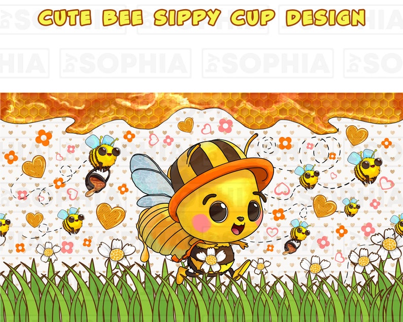 Cute Bee 12 Oz Sippy Cup Png, Bee Sippy Cup Designs, Sippy Cup Wrap Png ...