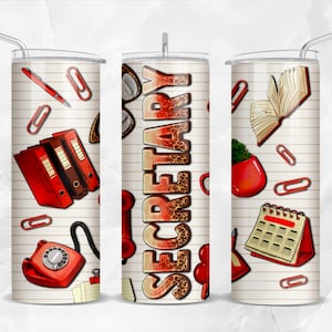 Secretary 20 oz skinny tumbler png sublimation design download, secretary tumbler wrap png, secretary 20 oz tumbler designs, png download