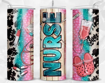 Nurse with cowhide 20oz tumbler sublimation design download, Nurse life png,western tumbler png,Nurse tumbler png,sublimate designs download
