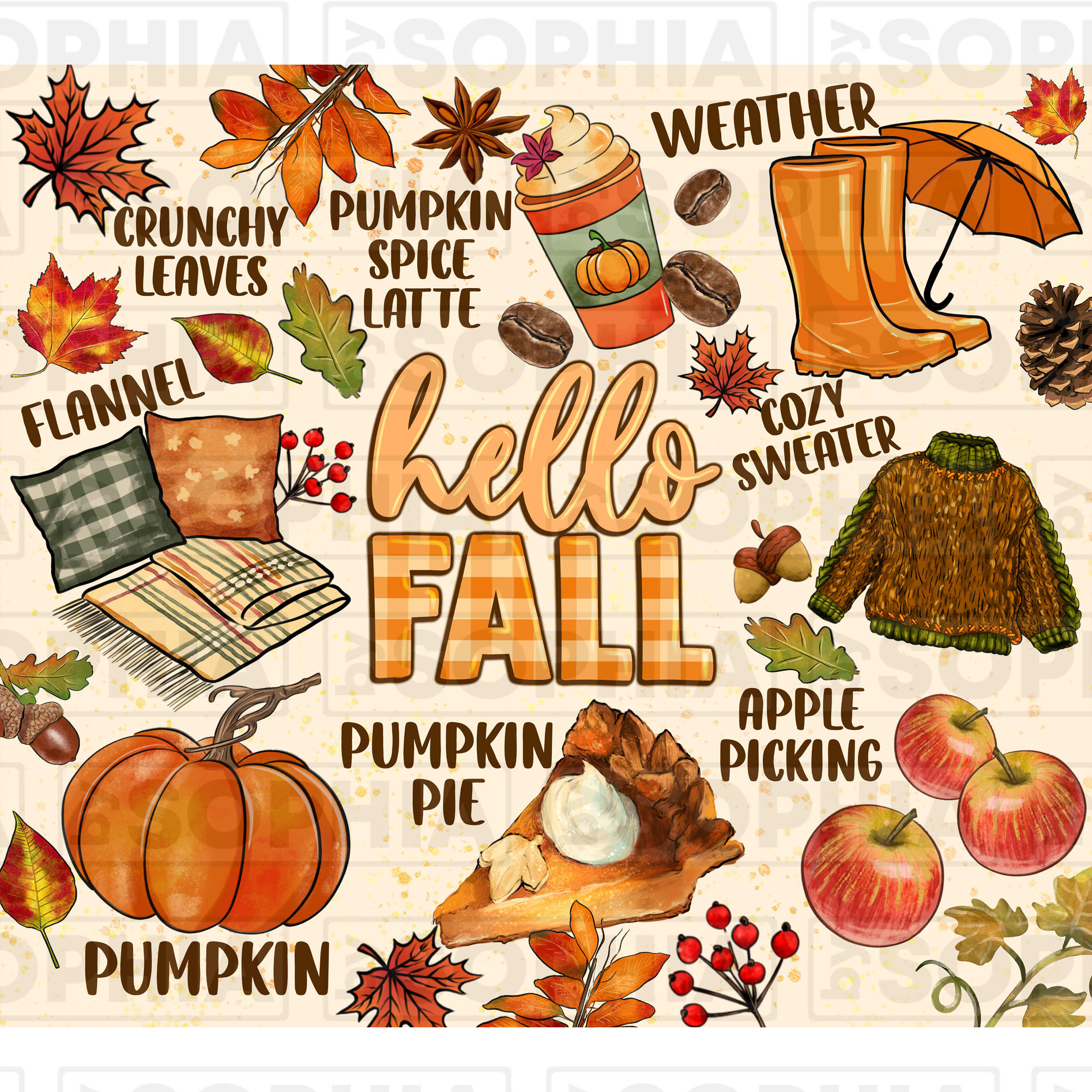 Hello Fall 20 Oz Skinny Tumbler Png Sublimation Design Download, Fall ...