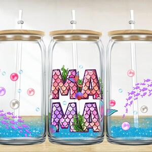 Mermaid mama 16 oz libbey glass wrap png, libbey wrap png, libbey glass png, mama libbey cup sublimation png design downloads