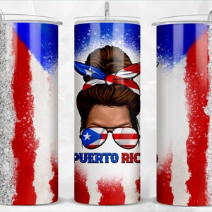 Puerto Rico messy bun 20 oz skinny tumbler png sublimation design download, tumbler wrap png, 20 oz tumbler designs, tumbler png download