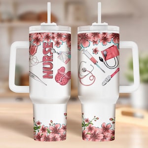 Nurse with flowers 40 oz Quencher tumbler png sublimation design download, tumbler wrap png, 40 oz tumbler designs, tumbler png download