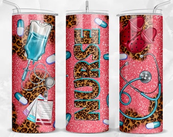 Pink glitter Nurse 20oz skinny tumbler png sublimation design download, Nurse tumbler png, western tumbler png, sublimate designs download