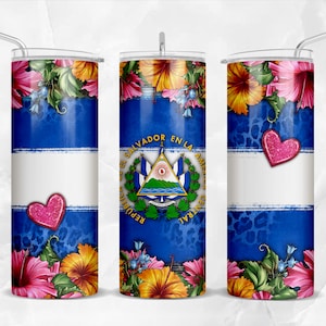 El Salvador 20 oz skinny tumbler png sublimation design download, El Salvador flag png, tumbler wrap png, 20 oz tumbler designs, download