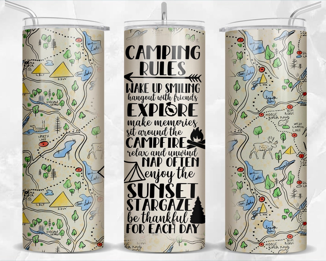 Camping Rules 20 Oz Skinny Tumbler Png, Tumbler Wrap Png Sublimation ...