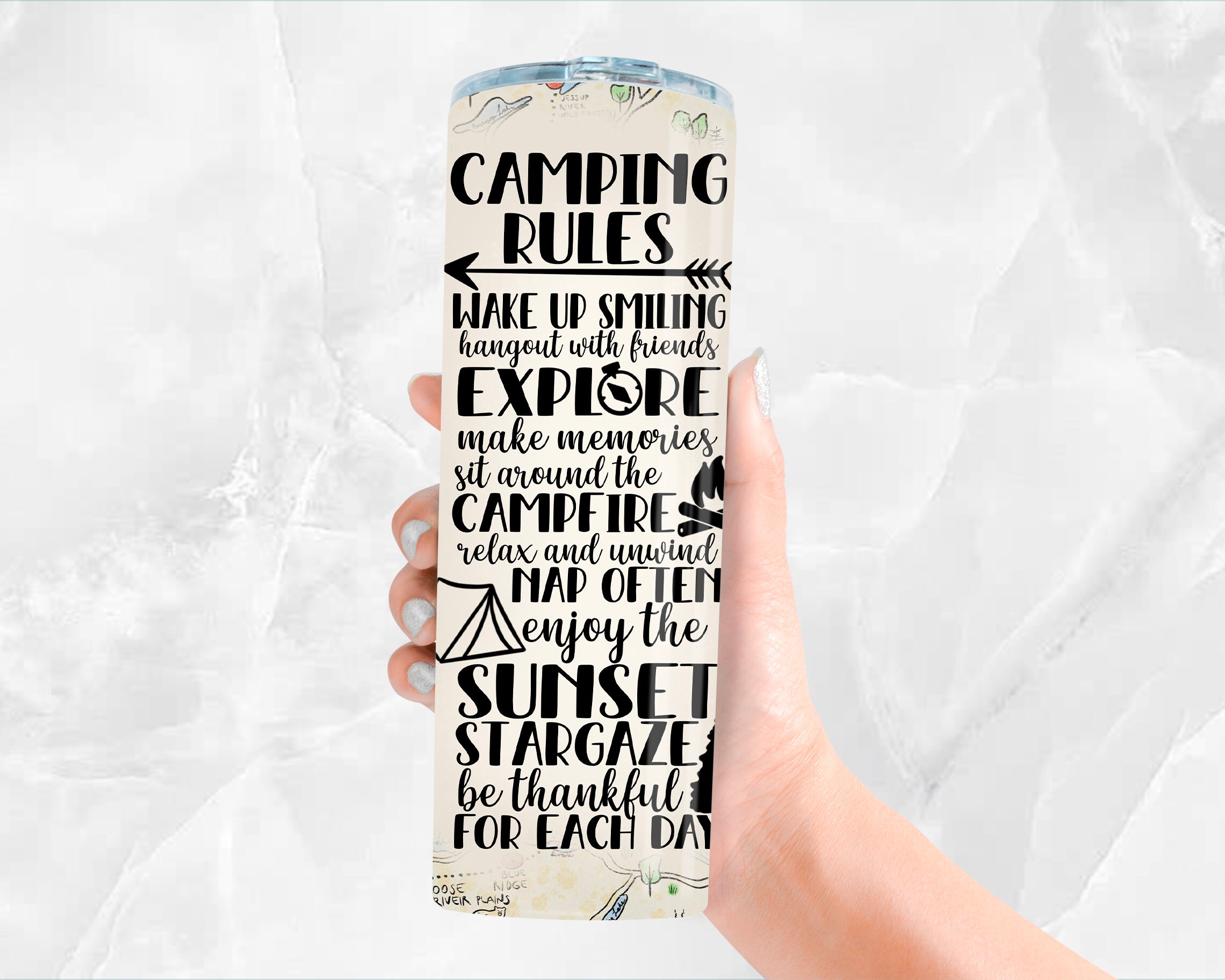Camping Rules 20 Oz Skinny Tumbler Png, Tumbler Wrap Png Sublimation ...