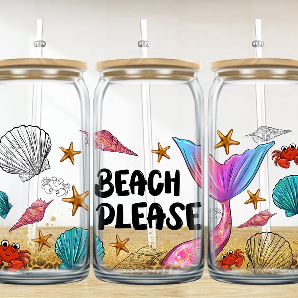 Beach please summer 16 oz libbey glass wrap png, libbey wrap png, libbey glass png, summer libbey cup sublimation png design downloads