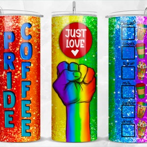 Pride coffee 20oz skinny tumbler png sublimation design download, Pride tumbler wrap png, LGBTQ+ 20 oz tumbler designs, tumbler png download