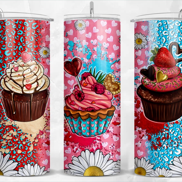 Cupcakes 20 oz skinny tumbler png sublimation design download, tumbler wrap png, 20 oz tumbler designs, tumbler png download