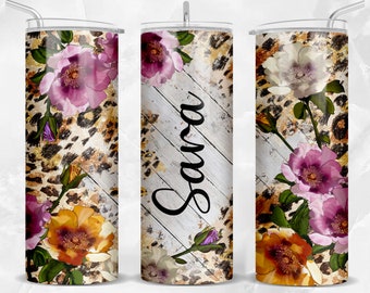 Customize roses and leopard 20oz skinny tumbler png, custom name tumbler png, personalized tumbler png, sublimate designs download