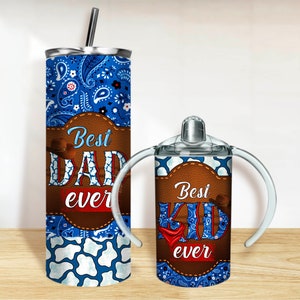 Best Dad and Kid ever Tumbler PNG, 20oz Skinny Tumbler and 12oz Sippy Cup Wrap Png, Dad and Mini tumbler set png sublimation download