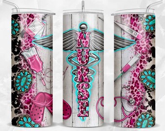 Nurse 20 oz skinny tumbler png sublimation design download, western tumbler wrap png, 20 oz tumbler designs, Nurse tumbler png download