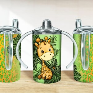 Giraffe with green leopard 12 oz sippy cup png, sippy cup designs, sippy cup wrap png, animal sippy cup sublimation designs downloads