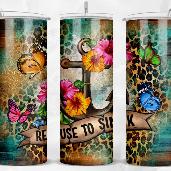 Western refuse to sink 20oz skinny tumbler png sublimation design download, western tumbler png, anchor png, sublimate designs download