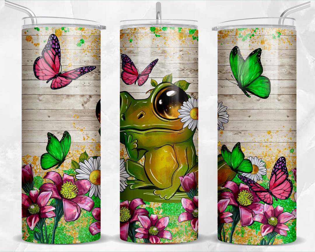 Cute Frog and Butterflies 20 Oz Skinny Tumbler Png Sublimation Design ...
