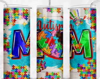 Autism Mom 20 oz dünner Becher png Sublimation Design Download, Autismus Tumbler Wrap png, 20 oz Becherdesigns, Tumbler png Download
