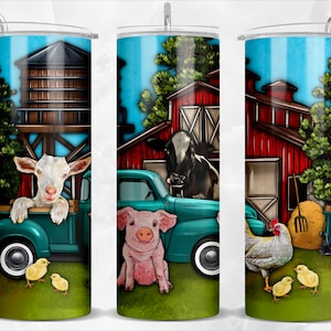 Farm animals truck 20oz tumbler sublimation design download, farm animals tumbler png, farm life png, sublimate designs download