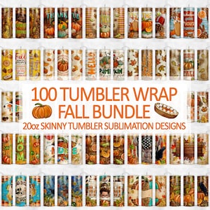 100 Fall Tumbler Wrap Sublimation Designs, 20 oz Skinny Tumbler Bundle Wrap, Fall Design Tumbler Png, Sublimate Download