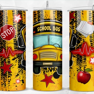 School bus 20 oz skinny tumbler png sublimation design download, School tumbler wrap png, school bus 20 oz tumbler designs, download