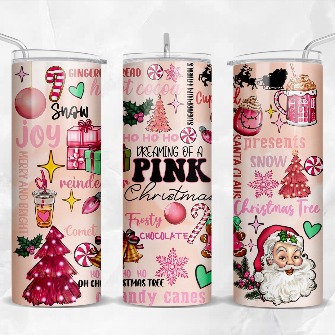 Pink Christmas 20 Oz Skinny Tumbler Png, Christmas Tumbler Wrap Png ...
