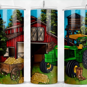 Farm with tractor 20oz tumbler sublimation design download, farm tumbler png, farm life png, sublimate designs download