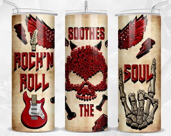 Rock'n roll soothes the soul 20 oz skinny tumbler png sublimation design download, tumbler wrap png, 20 oz tumbler designs, png download