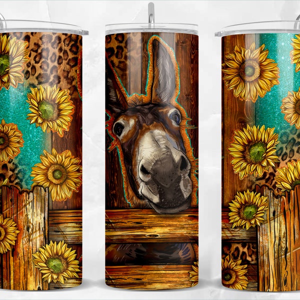 Donkey with sunflowers 20oz skinny tumbler png sublimation design download, western tumbler png, donkey png, sublimate designs download