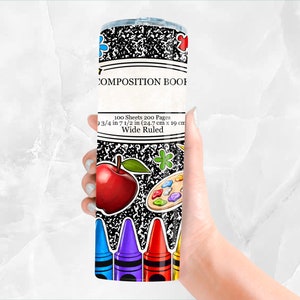Personalized composition book 20oz skinny tumbler png,Teacher's Day png, custom name tumbler png, School tumbler png, sublimate download image 5