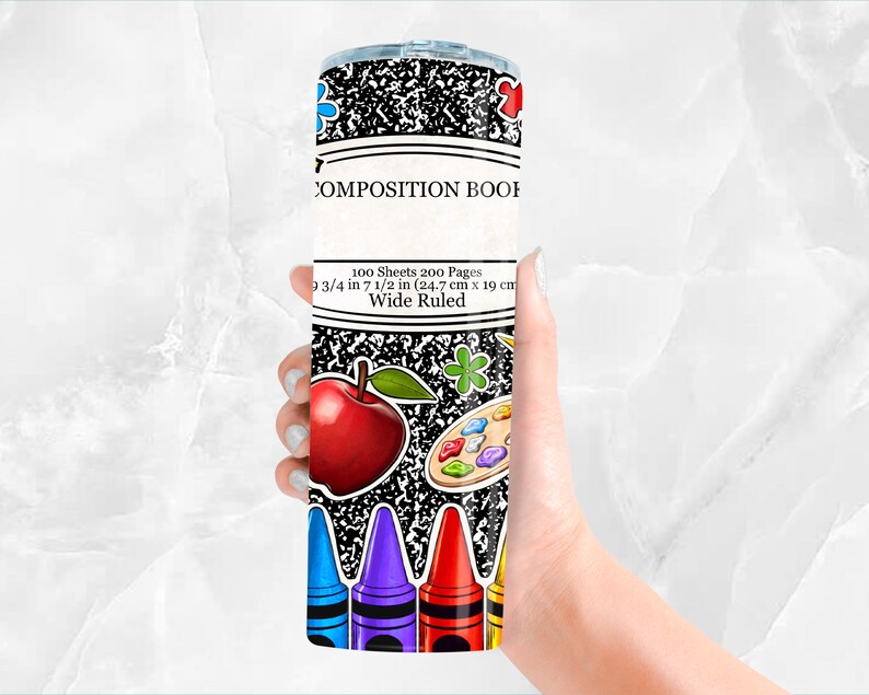 Personalized composition book 20oz skinny tumbler png,Teacher's Day png, custom name tumbler png, School tumbler png, sublimate download image 5