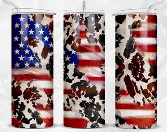 Cowhide American flag 20 oz skinny tumbler png, tumbler wrap png sublimation design download, 20 oz tumbler designs,USA tumbler png download