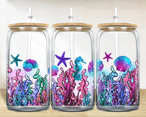 Under the sea 16 oz libbey glass wrap png, sea creatures png, libbey wrap png,libbey glass png, libbey cup sublimation png design downloads
