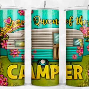 Queen of the camper 20oz skinny tumbler png sublimation design download, western tumbler png, camping png,camping van png,sublimate download