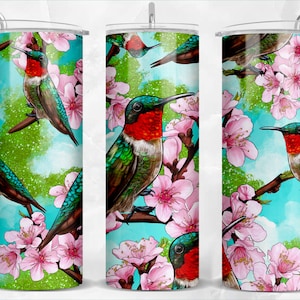Hummingbird with flowers 20 oz skinny tumbler png, tumbler wrap png, 20 oz tumbler designs, Hummingbird tumbler png download