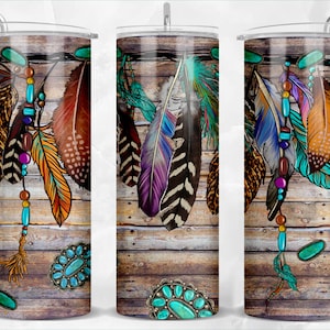 Boho feathers 20 oz skinny tumbler png sublimation design download, tumbler wrap png, 20 oz tumbler designs, tumbler png download