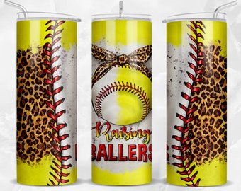 Raising ballers with Baseball and Softball leopard 20oz skinny tumbler png, sport png, Baseball png, Softball png,sublimate designs download