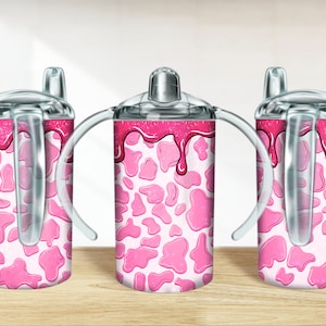 Pink cow print and glitter 12 oz sippy cup png, sippy cup western designs, sippy cup wrap png, sippy cup sublimation designs downloads
